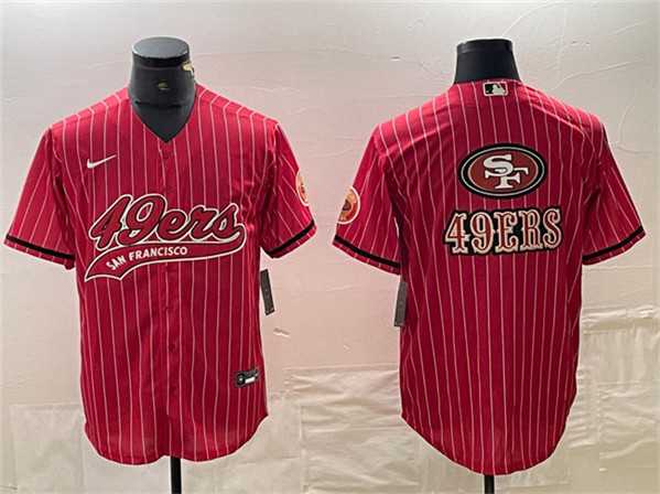 Mens San Francisco 49ers Red Team Big Logo With Patch Cool Base Stitched Baseball Jersey